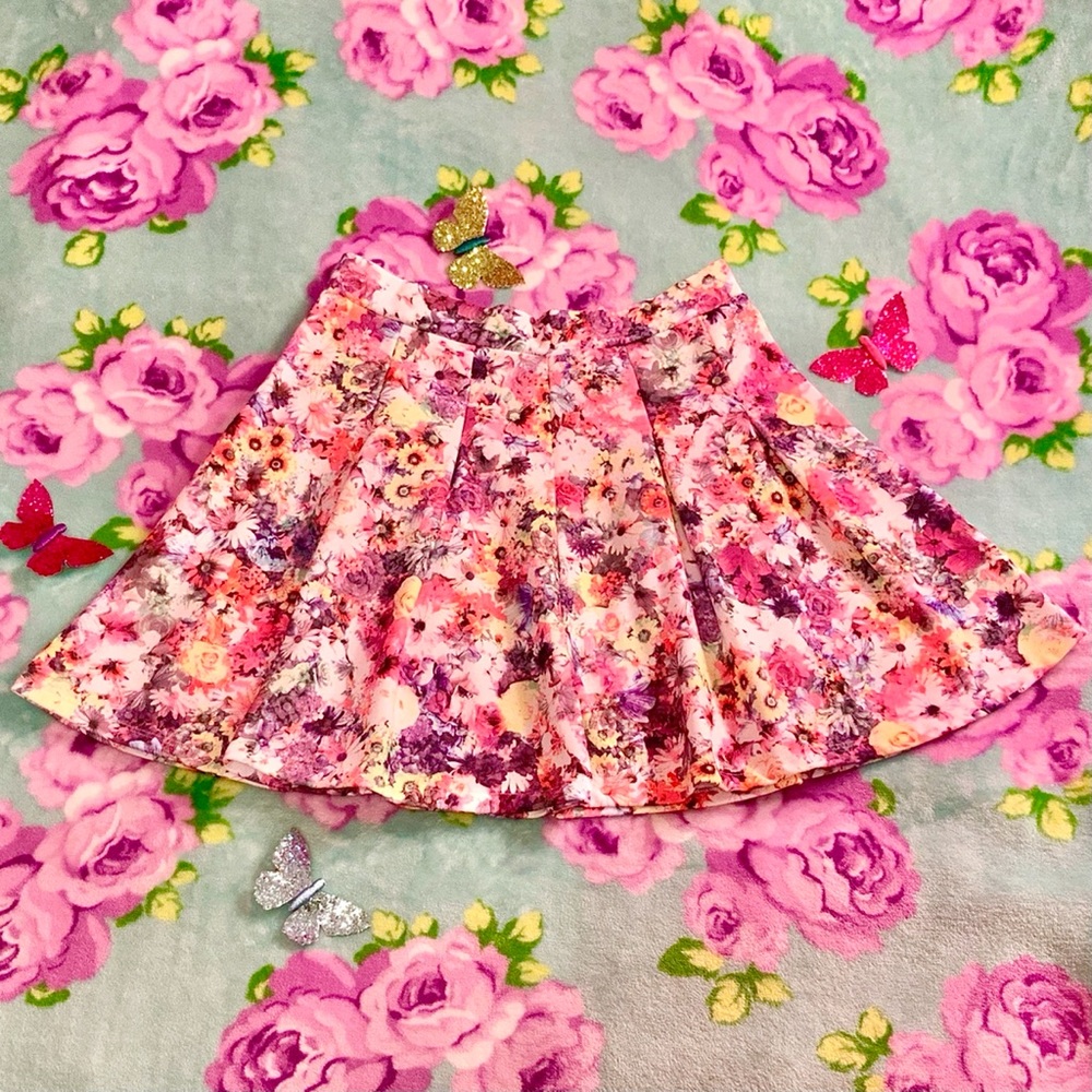 H&M Rainbow Floral High Waisted Skater Skirt Small - Picture 1 of 9